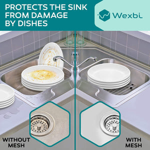 Wexbi Kitchen Sink Protectors for Double Kitchen Sink, Set of Two Metal Sink Protector Mat 16 x 13 in, 14.5 x 11.26 in
